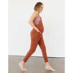 STORQ Maternity Anytime Overalls Crop Jumpsuit Cotton Jersey Cinnamon Size 2